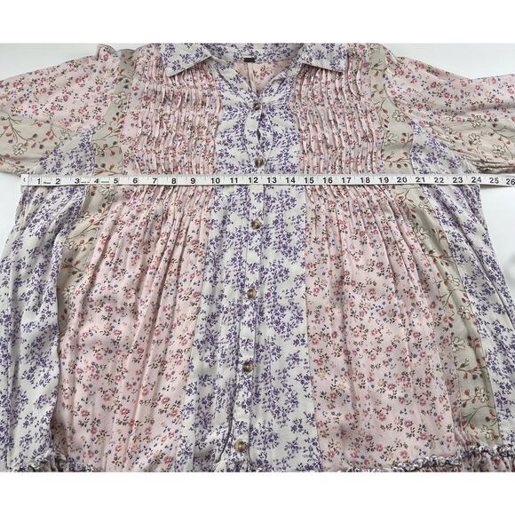 Floral Tiered Button-Front Mini Dress in Pastel Pink - Picture 12 of 16